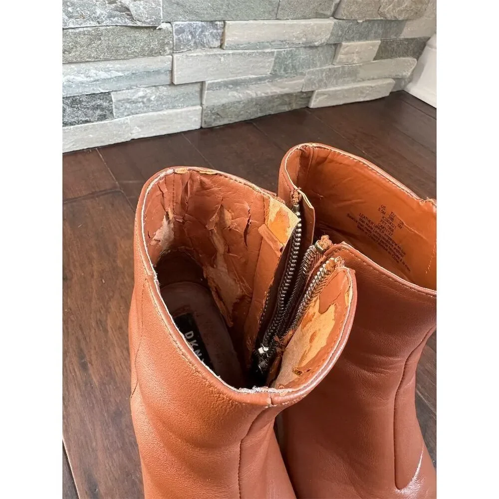 DKNY Women's‎ Crosbi Leather Ankle Booties Caramel Brown Size 8.5 Casual